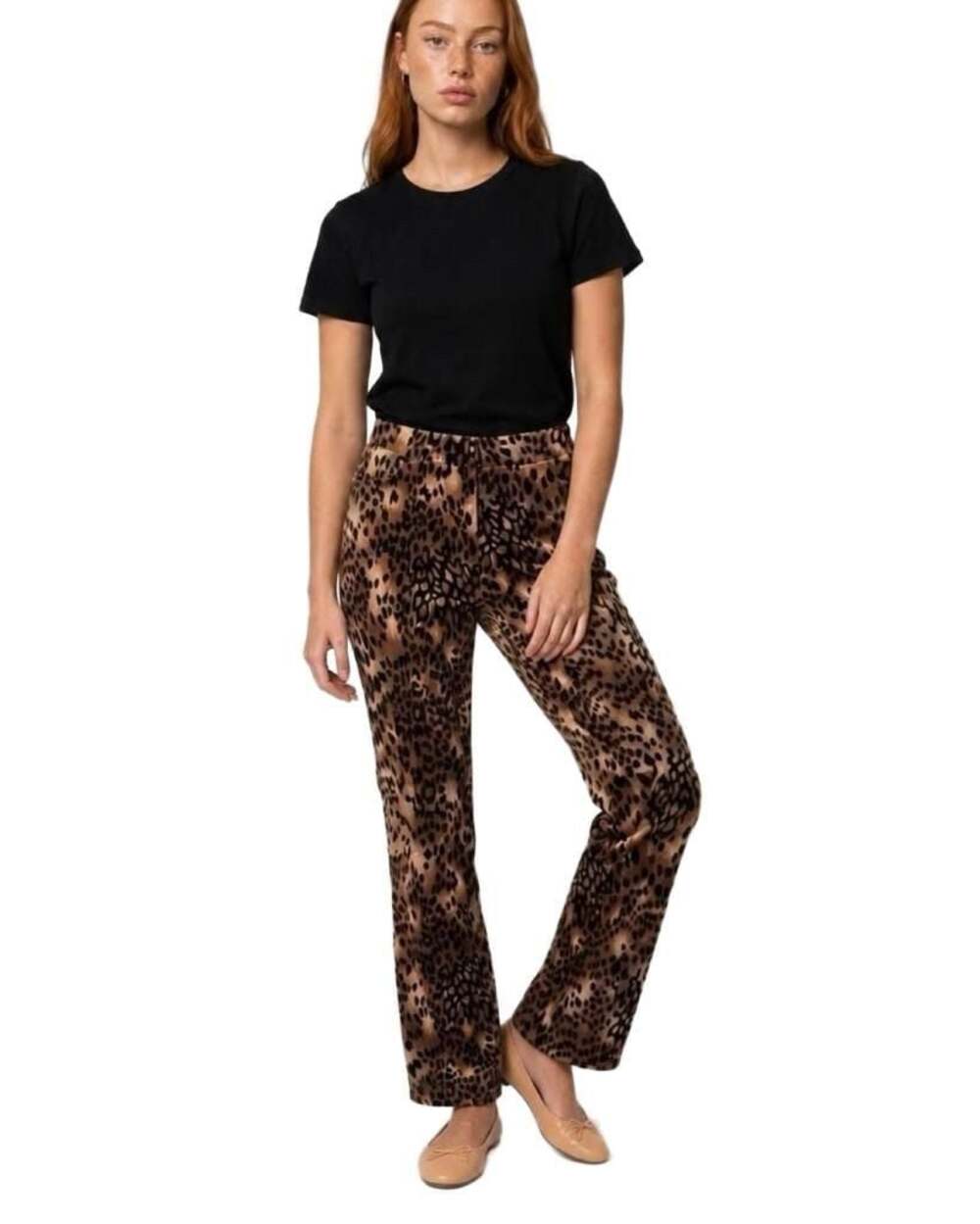 Talbots Collection Leopard Print Velveteen Flare Pants Size 12 Animal Stretch